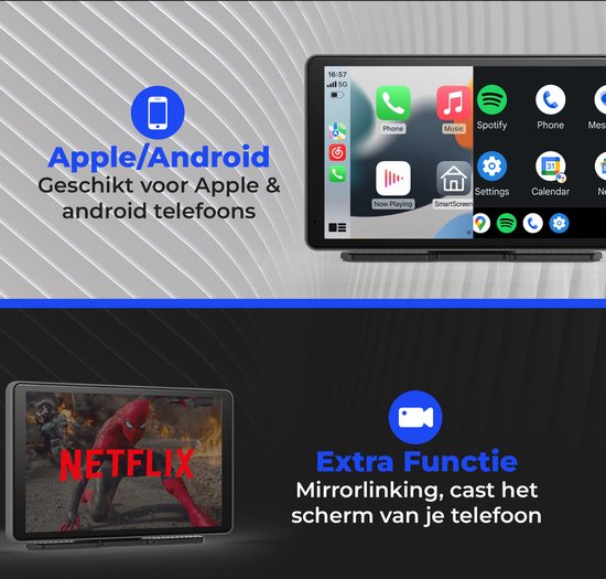 CarMe - CarPlay Bildschirm 7 Zoll - Apple CarPlay & Android Auto (Wireless) - Touchscreen - Auto-Navigationssystem