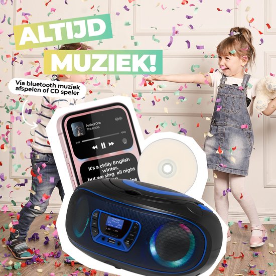 Denver Tragbares DAB-Radio CD-Player Kinder - Bluetooth - Lichteffekte - Boombox - AUX - FM - TDB212BLUE
