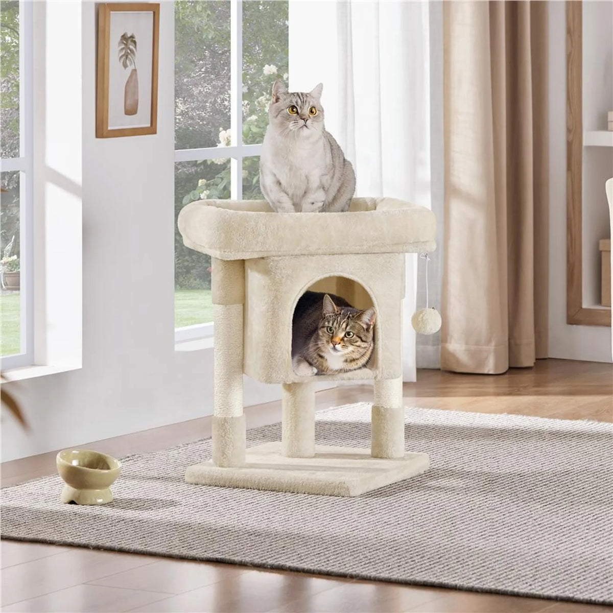 Yaheetech Kratzbaum – Beige – 40,5 x 40,5 x 59 cm – Katzenhöhle, Sisalstangen und Spielball