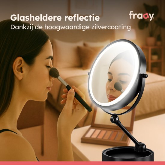 Fraay® Make-up-Spiegel mit LED-Beleuchtung – 10-fache Vergrößerung – Vergrößerungsspiegel mit Licht – Wiederaufladbar – Rasierspiegel – Badezimmerspiegel – Schwarz