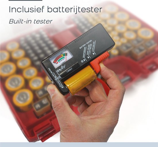 Battery Daddy Doppelseitiger Batteriekasten mit Batterietester- Batterie-Organisationshalter Aufbewahrungsbox für 180 Batterien - Batterieaufbewahrungsbox mit Griff - Geeignet für AA, AAA, 9-Volt, C, Knopfzellen und D-Batterien