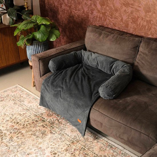 By Cee Cee Original Hundedeckenbank - Hundedeckenbank - Hundekorb - Premium - Vollständig mit Reißverschluss - Royal Collection - Rib Dark Grey - Größe M - 90x90