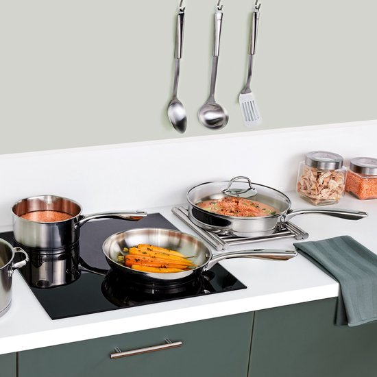 Pfanne mit Deckel aus Edelstahl, 24 cm, silber, silber
