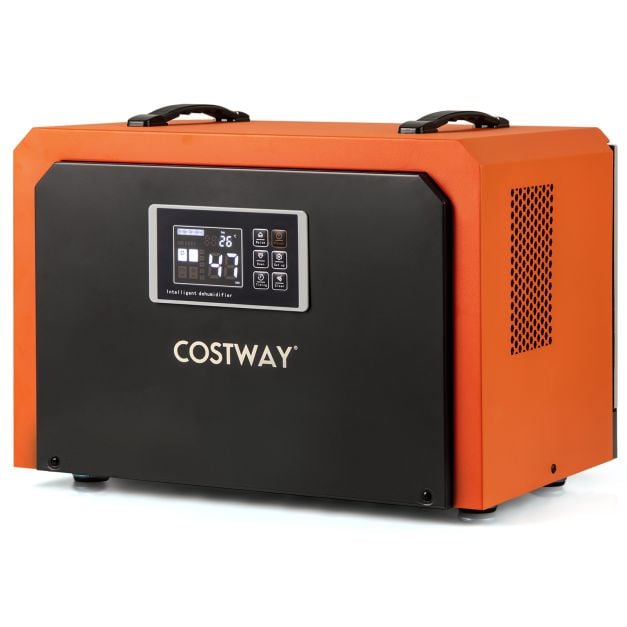 Coast Construction Dryer Orange - Industrieller Luftentfeuchter 60L pro Tag mit Ablassschlauch und 24-Stunden-Timer - 49 x 31,5 x 32 cm