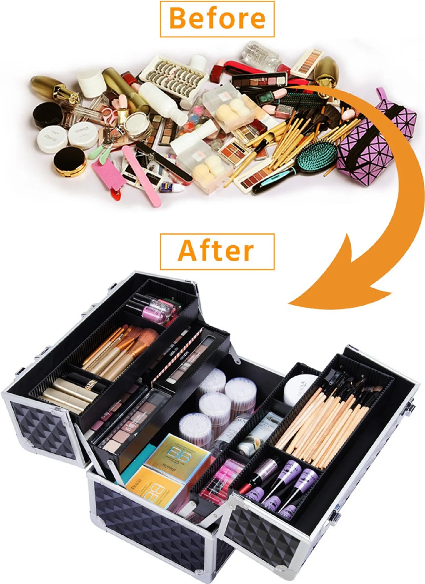 Yaheetech Schminkkoffer Beautycase - Mit 3 Schichten und verstellbaren Fächern und Schloss mit Schlüsseln - Für Kosmetiker und Friseure - Schwarzes Aluminium - 34,7 x 22,2 x 25 cm