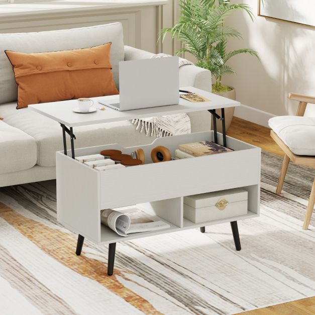 Coast Lift Top Couchtisch Weiß - 120 x 60 x 45 cm - Mit Ablage und offenen Regalen