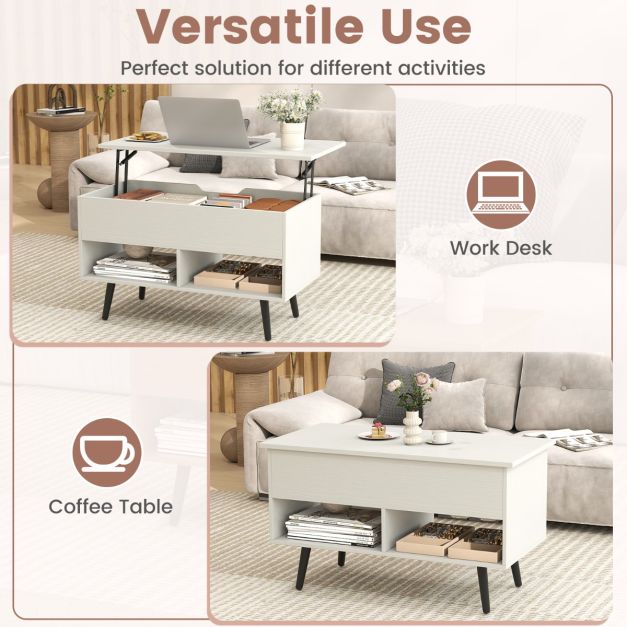 Coast Lift Top Couchtisch Weiß - 120 x 60 x 45 cm - Mit Ablage und offenen Regalen