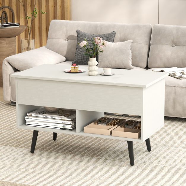 Coast Lift Top Couchtisch Weiß - 120 x 60 x 45 cm - Mit Ablage und offenen Regalen