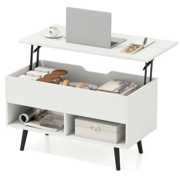 Coast Lift Top Couchtisch Weiß - 120 x 60 x 45 cm - Mit Ablage und offenen Regalen