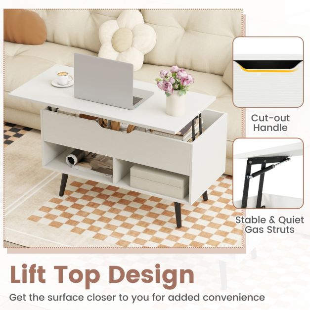 Coast Lift Top Couchtisch Weiß - 120 x 60 x 45 cm - Mit Ablage und offenen Regalen
