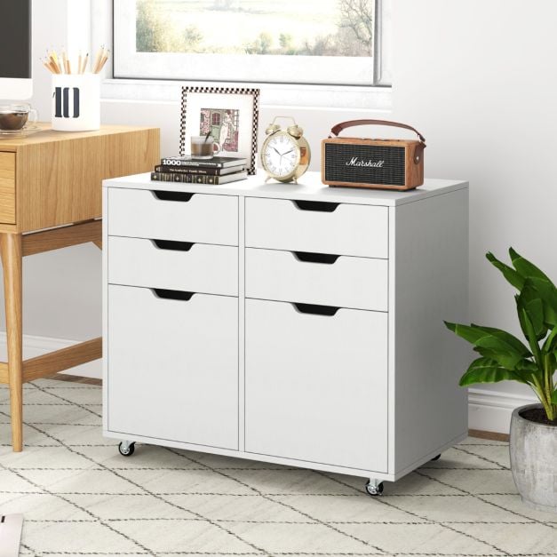 Coast Rollbarer Aktenschrank – 4 Schubladen und 2 Türen – 73 x 40 x 64,5 cm – Weiß