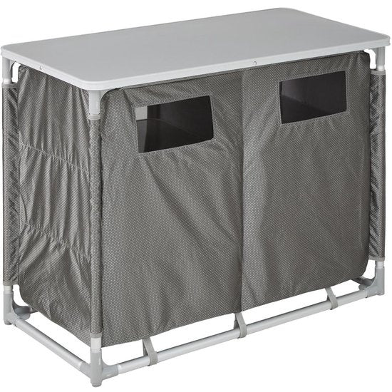 tectake - Campingschrank 97x47,5x78cm - klappbar - abschließbare Fächer - stabile Arbeitsflächen - praktische Seitentaschen - grau