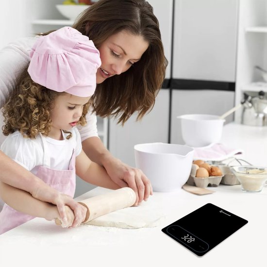 Kitchenwell Digitale Präzisions-Küchenwaage – Küchenwaage – 1 g – 12 kg – Tara-Funktion – Batterie – Schwarz