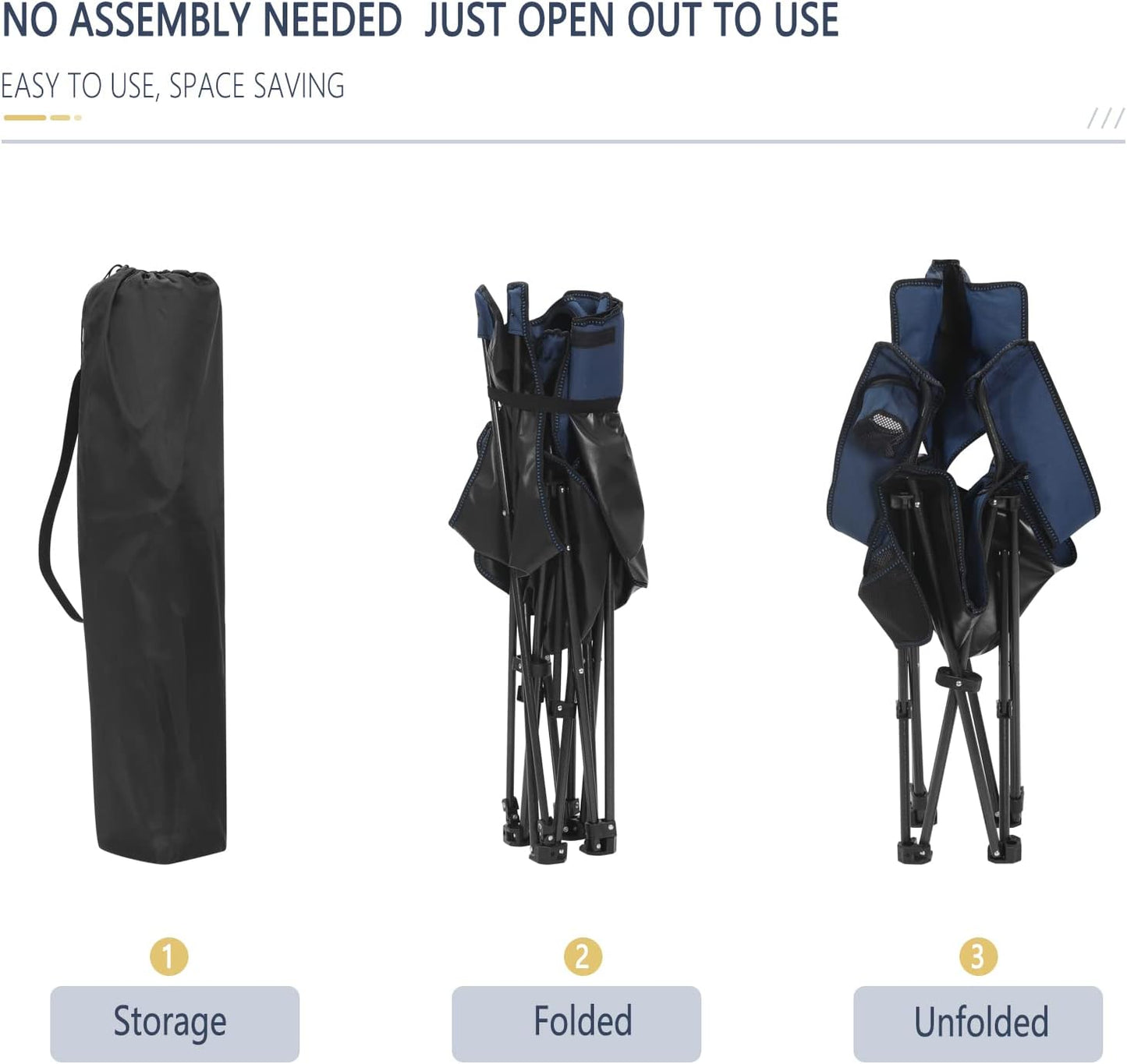Woltu Campingstuhl 2er Set - Zusammenklappbare Liege mit Fußstütze und Becherhalter - 160 x 88,5 x 84 cm - Blau