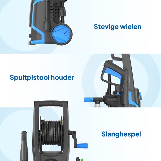 Lugia Hochdruckreiniger – 135 bar – 1600 W – 430 l/h – Kombipaket mit Terrassenreiniger – Rotationsbürste und Turbo-Düse