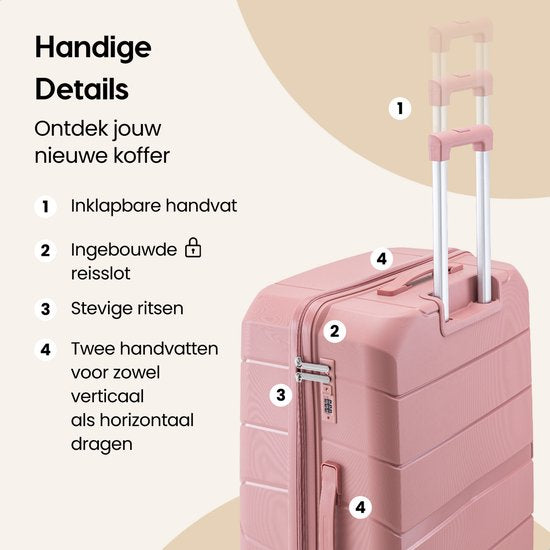 SKYCASES Urban Adventurer - Mittlerer Reisekoffer - Zahlenschloss - 44x27x66cm - 78L - Reisekoffer mit Kofferschloss - Spinner-Räder - Pink