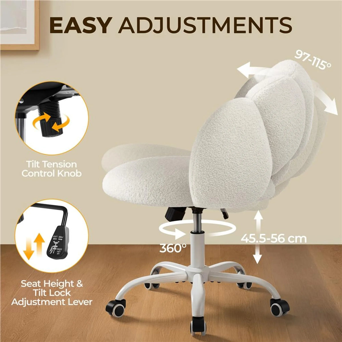 Yaheetech Bürostuhl in Wolkenform – Ergonomisch, Bouclé, 60 × 70 × 72–82 cm – Weiß
