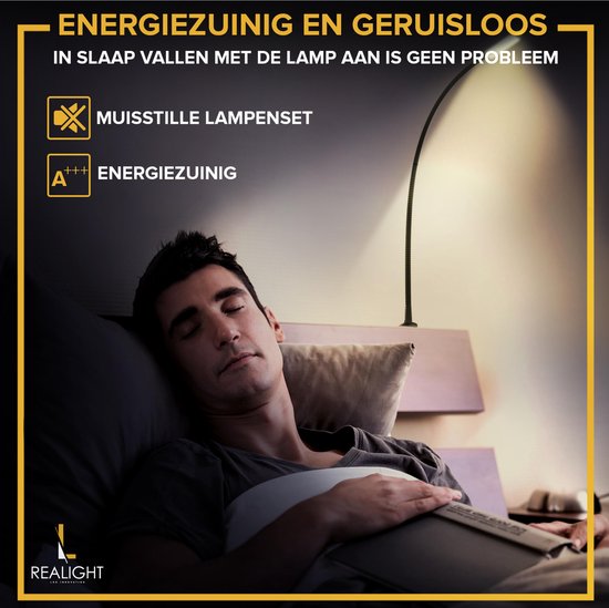 Realight LED-Leselampe für das Bett, 2er-Set – 58 cm – Schwarz – Dimmbare Bettlampe mit Touch-Bedienung und 2,5 Meter langem Kabel