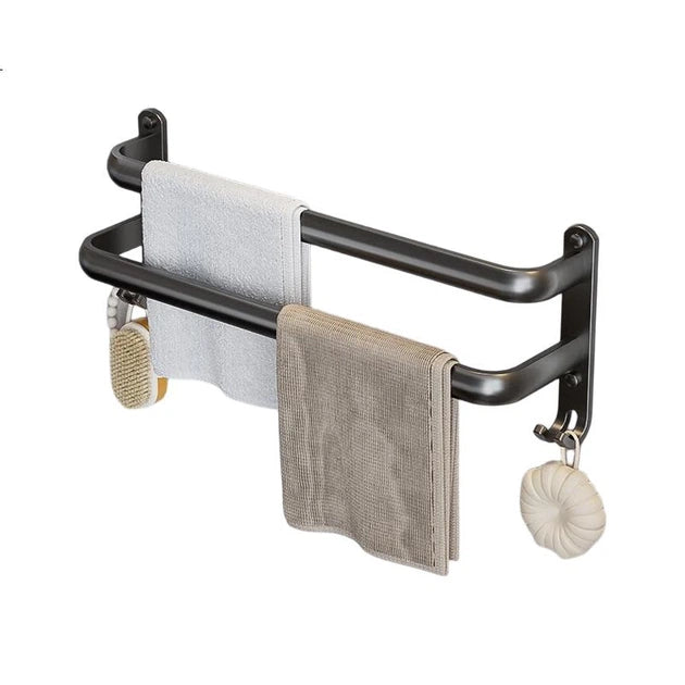 Handtuchhalter mit doppelter Stange – 60 cm – Aluminium – matt-metallic – Montage ohne Bohren – 10,1 x 10,5 x 58,4 cm