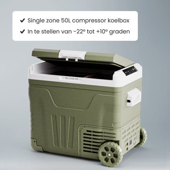 Auronic Electric Cool Box - Kompressor - 50L - 12V und 240 Volt - Camping Kühlschrank - Frigobox Auto - Mit Rädern und Griff - Grün