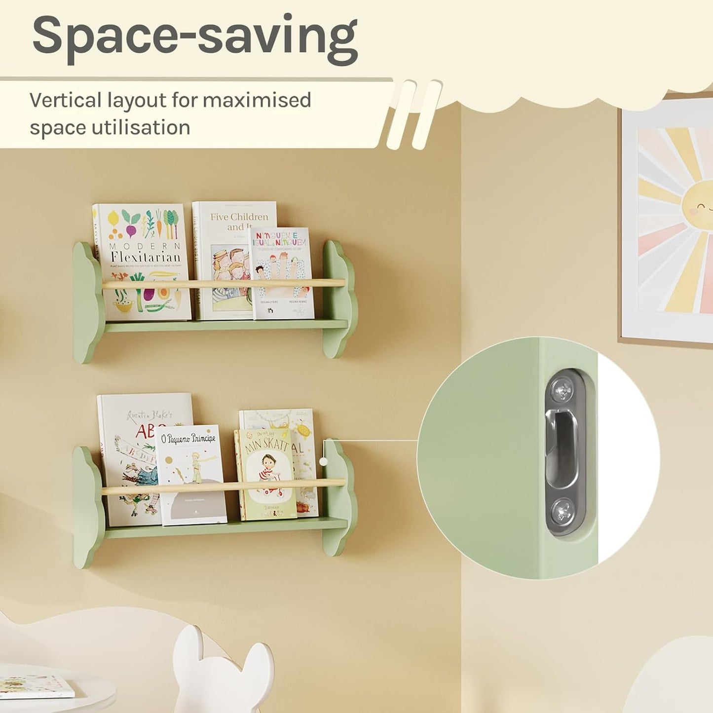Woltu Wandregal für Kinder – 3 Stück – 45 x 24 cm – Grün