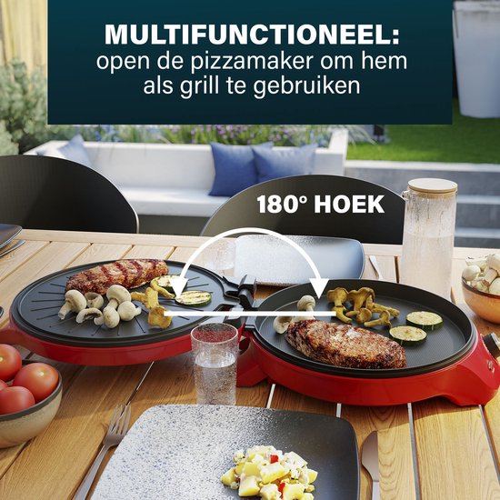 Princess Pizza Maker 115007 – Pizzaofen – Einstellbarer Thermostat bis 220 °C – Rot – Ø 30 cm – auch als Tischgrill verwendbar – für frische und Tiefkühlpizzen