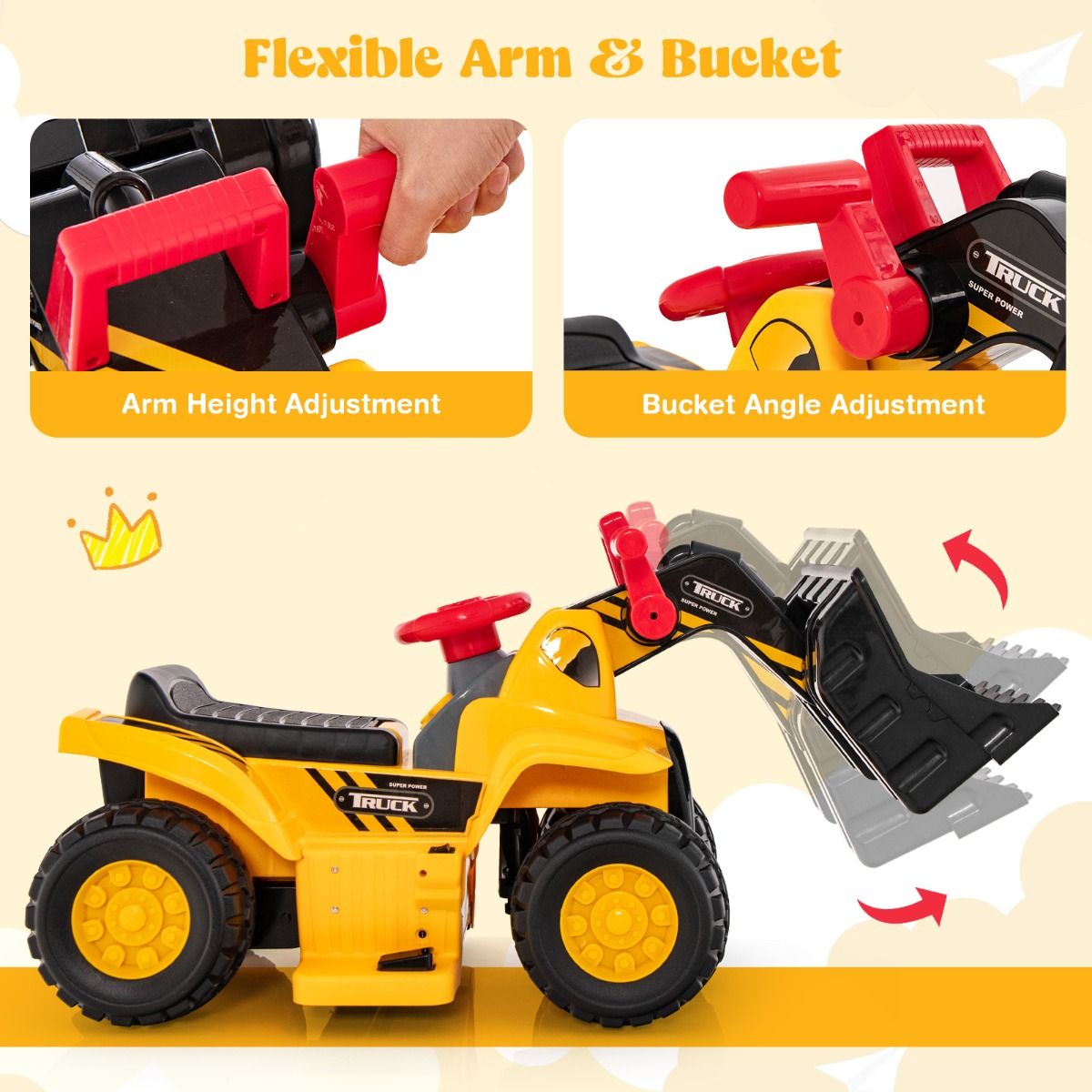 Coast Toy Excavator Electric - Max. 25 kg - 84 x 35 x 43 cm - Gelb