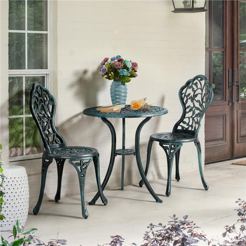 Yaheetech Bistro-Set, 3-teilig – Grün – Gartengarnitur aus Metall mit 2 Stühlen und einem Tisch
