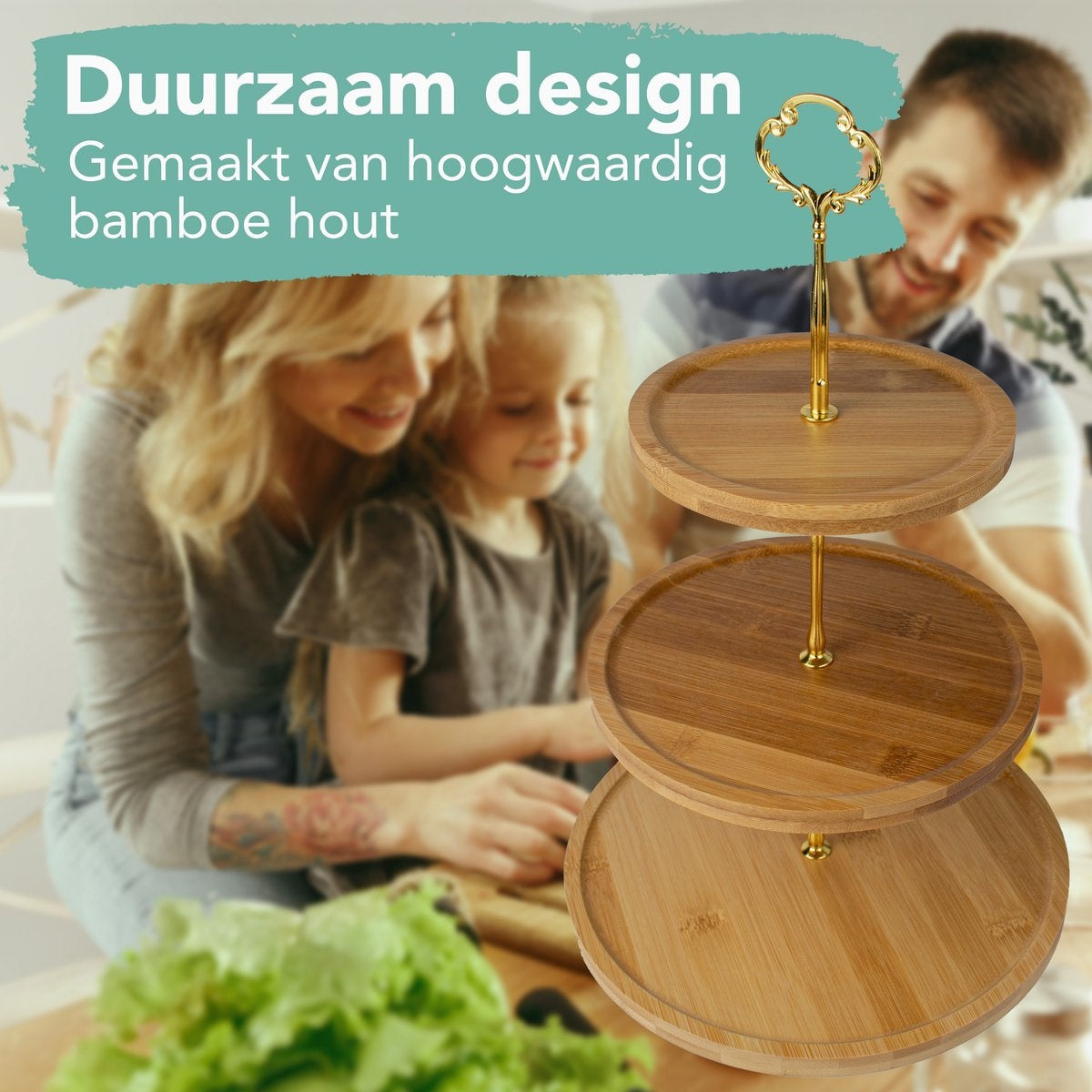 NimmaÂ® Etagere - 3-lagiger Servierturm - Kuchentablett für High Tea - Obstschale - Bambusholz