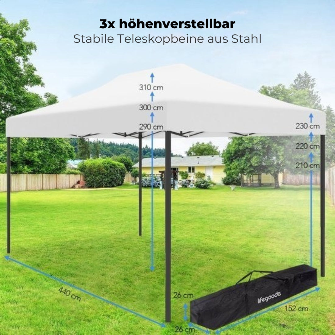 LifeGoods Partyzelt - 3x4,5 m - Leicht aufbaubar - Weiß