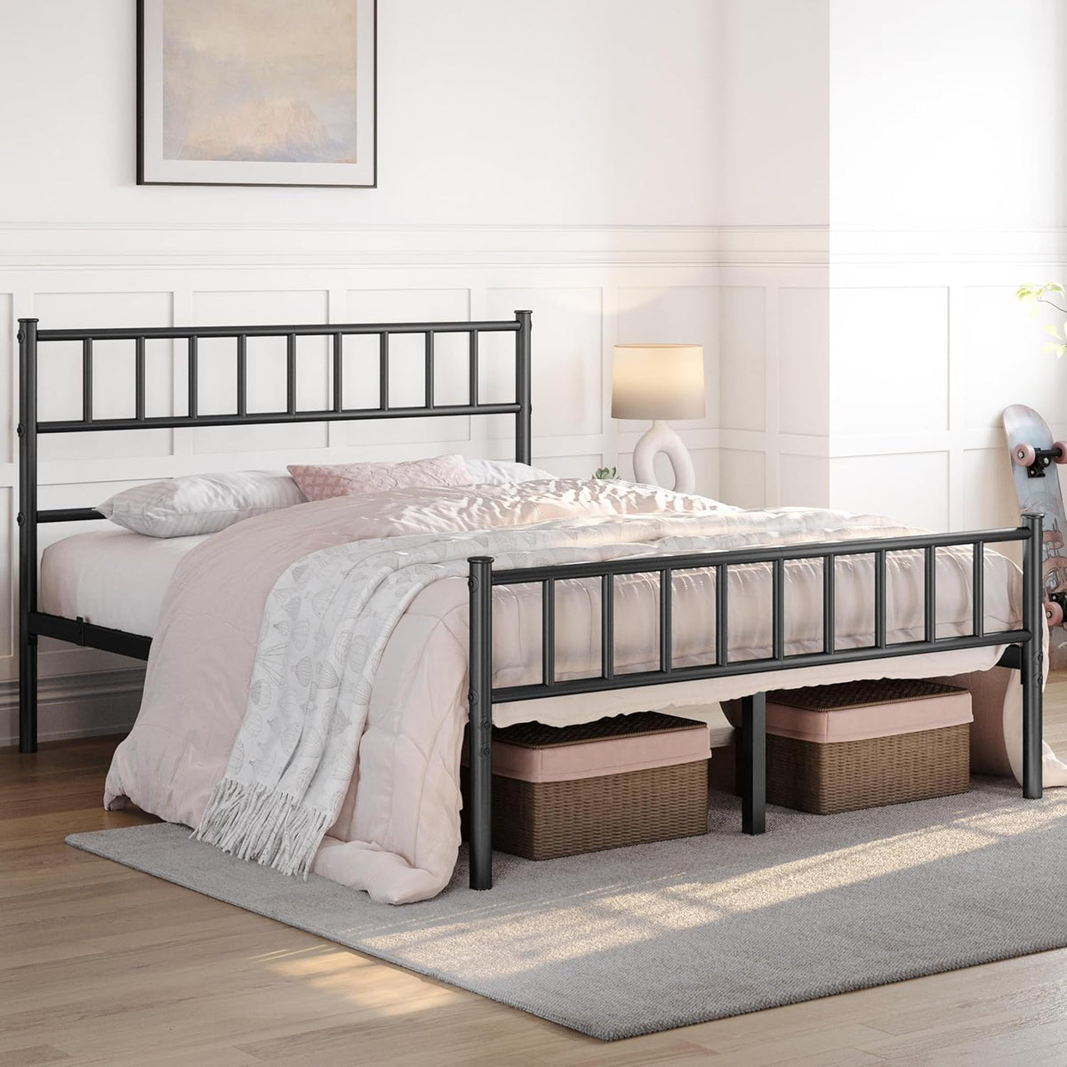 Yaheetech Bettgestell 4ft6 – 500 kg – mit Kopfteil – 32 cm Stauraum unter dem Bett – Schwarz