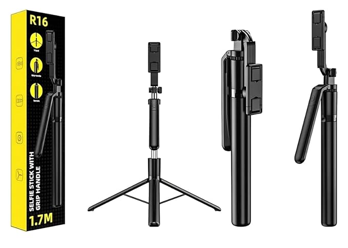 R16 Ausziehbarer Selfie-Stick mit Stativ - 157 cm - Bluetooth-Fernbedienung - 360° drehbar - Balance-Griff - Für Smartphone & GoPro
