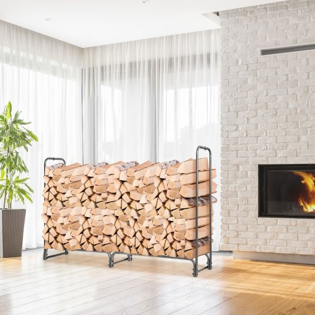 Coast Kaminholzregal für den Innen- und Außenbereich - 240 x 35,5 x 122,5 cm - Schwarz