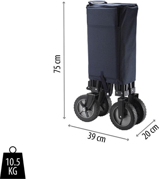Tristar Klappbarer Handwagen – Stabiler Handwagen mit Harmonika-Rahmen – 70 kg Tragkraft – 39 x 20 x 75 cm - Inkl. Bodenplatte und Aufbewahrungstasche - Campingwagen, Transportwagen, Zugwagen und Strandwagen für Garten, Festivals, Einkäufe, Ausflüge - HC-