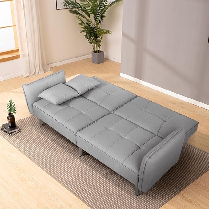 Yaheetech Schlafsofa Hellgrau - Leinenstoff - geteilte Rückenlehne - Liegefläche 177 x 110 cm
