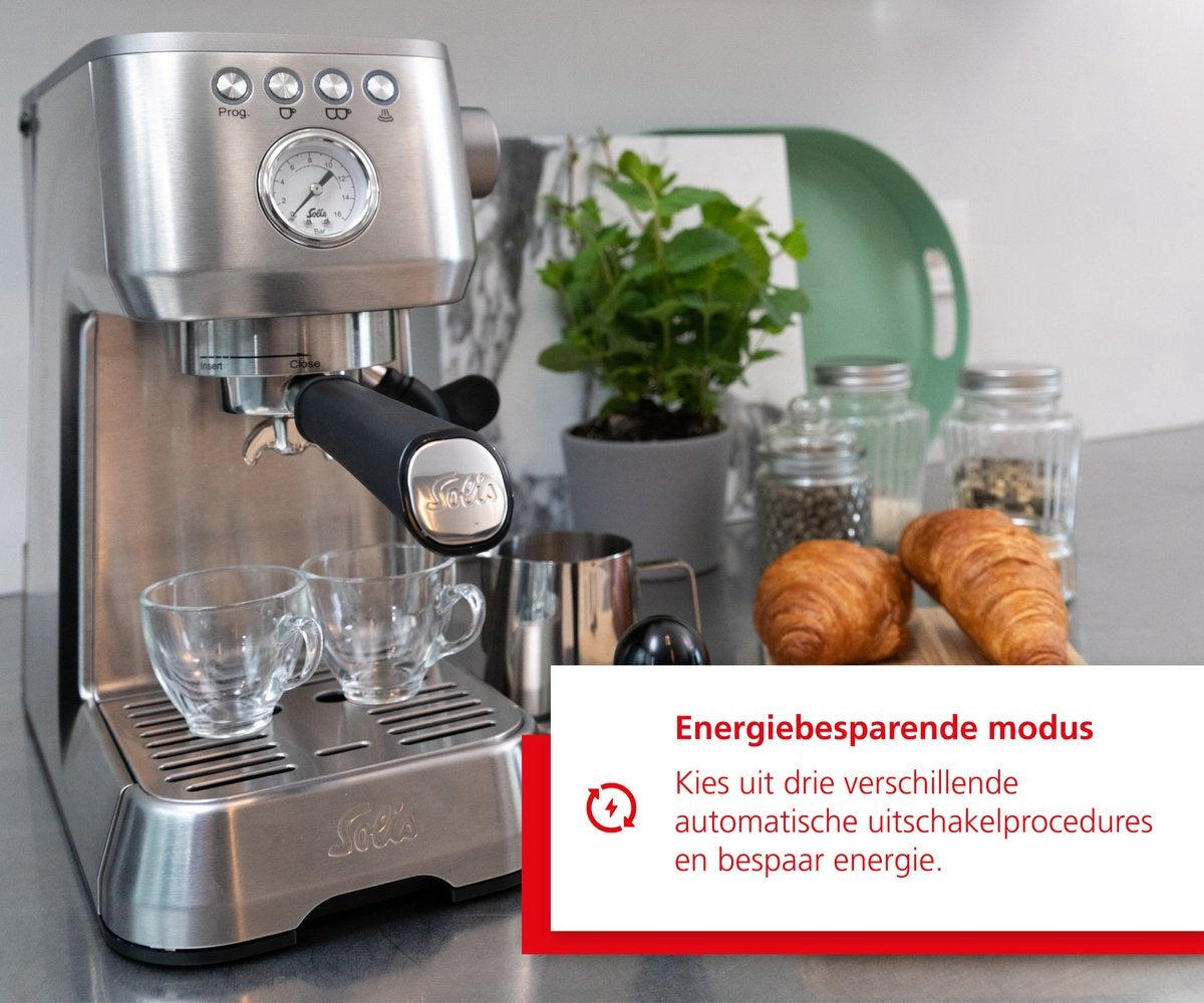 Solis - Barista Perfetta Plus 1170 V2 - 1700W Kolben Espressomaschine - Espresso & Cappuccino - Silber