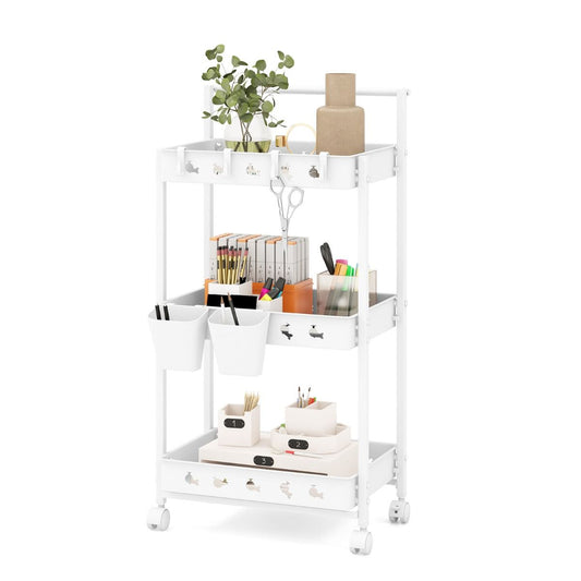 Coast Aufbewahrungswagen – 3 Ebenen – mit Haken und Bechern – weiß 42 x 29 x 83 cm