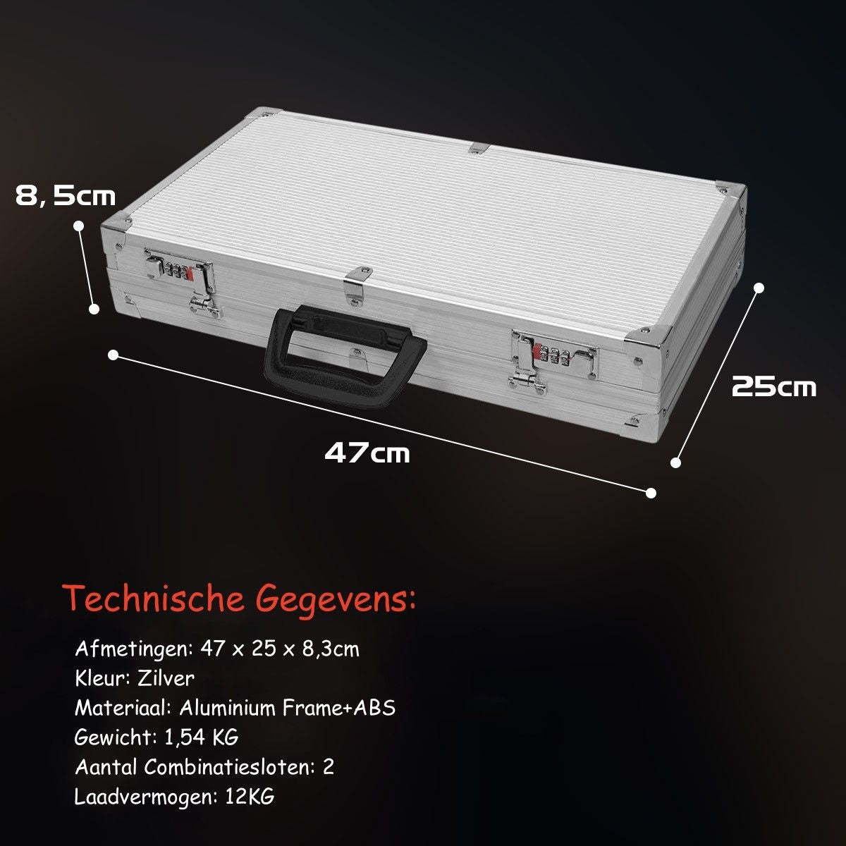 Küstenschutzkoffer mit Pickelschaum - Aluminium - Feuerfest - 47 x 25 x 8 cm