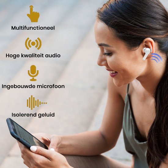 Golden Sound kabellose Ohrhörer - Bluetooth-Ohrhörer - Sport-Ohrhörer - Geeignet für jeden Laptop und jedes Smartphone - Weiß