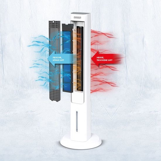 Livington ChillTower – Luftkühler mit Wasserkühlung – tragbare Klimaanlage mit 3 Stufen – leistungsstarker Maxi-Tower-Luftkühler mit einem Tankvolumen für 12 Stunden Kühlung