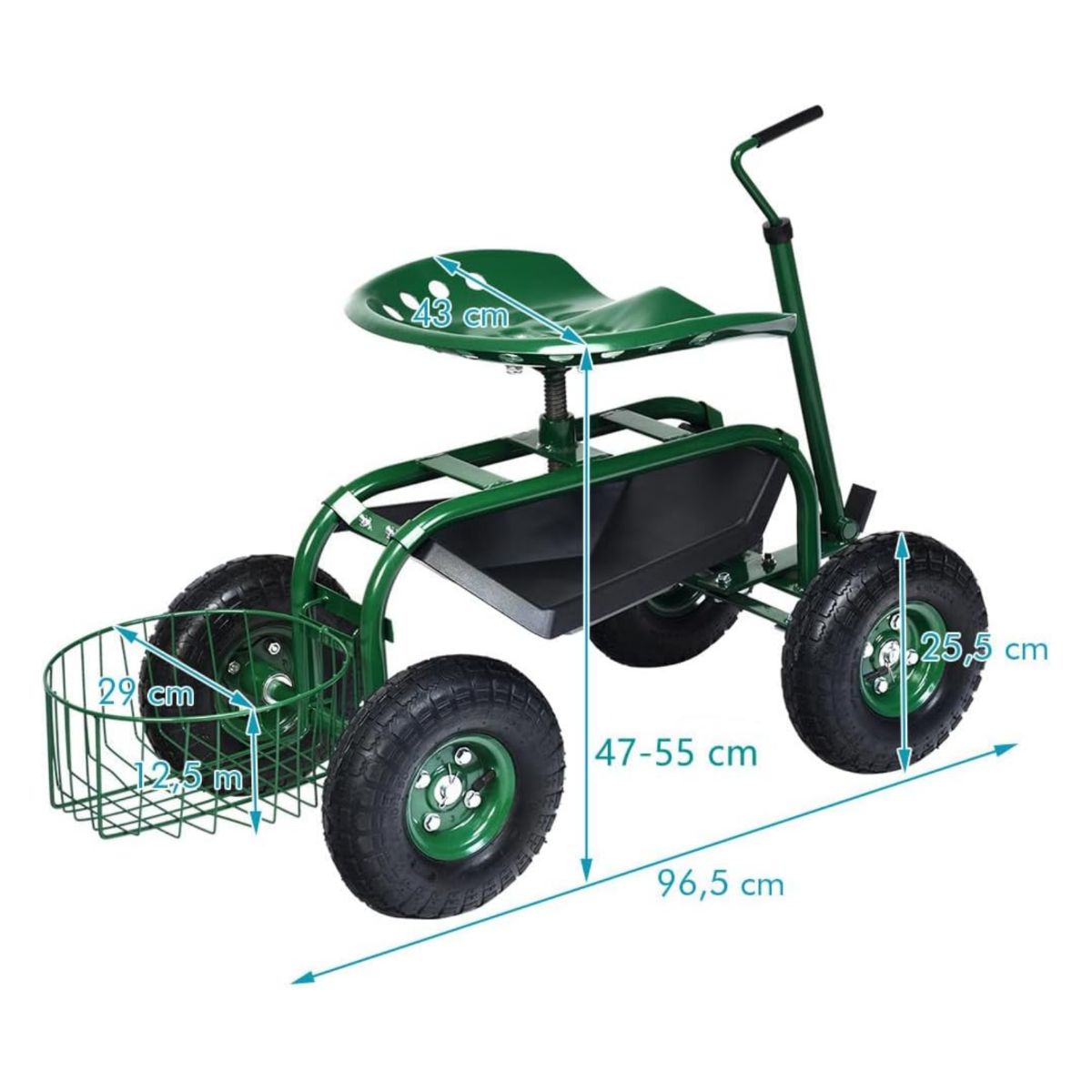 Coast Gartenwagen mit Aufbewahrungskorb – höhenverstellbarer Griff – ergonomischer Sitz – grün