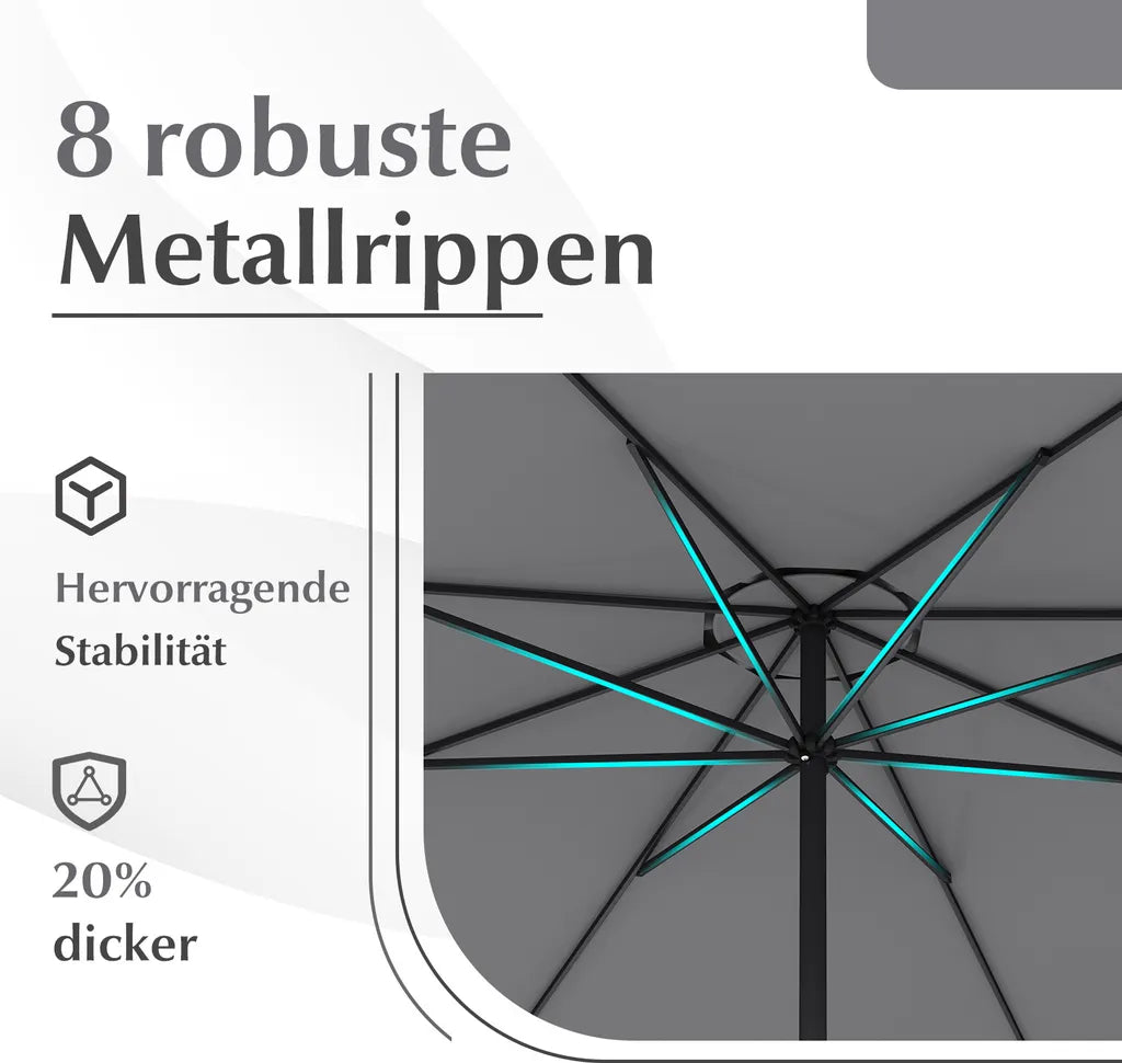 Coast Gartenschirm 350 cm – Anthrazit – Mit Kette und 8 Metallstreben