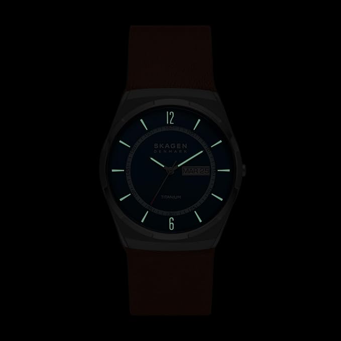 Skagen Melbye Titanium - 40 mm - Graues Titangehäuse - Blaues Zifferblatt - Braunes Lederband