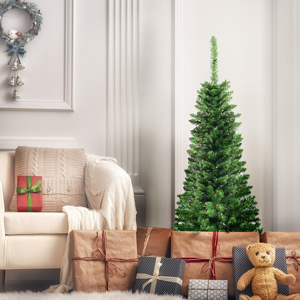 Künstlicher Weihnachtsbaum Coast Schmal - MIT warmweißen LED-Lichtern - Grün - 135cm