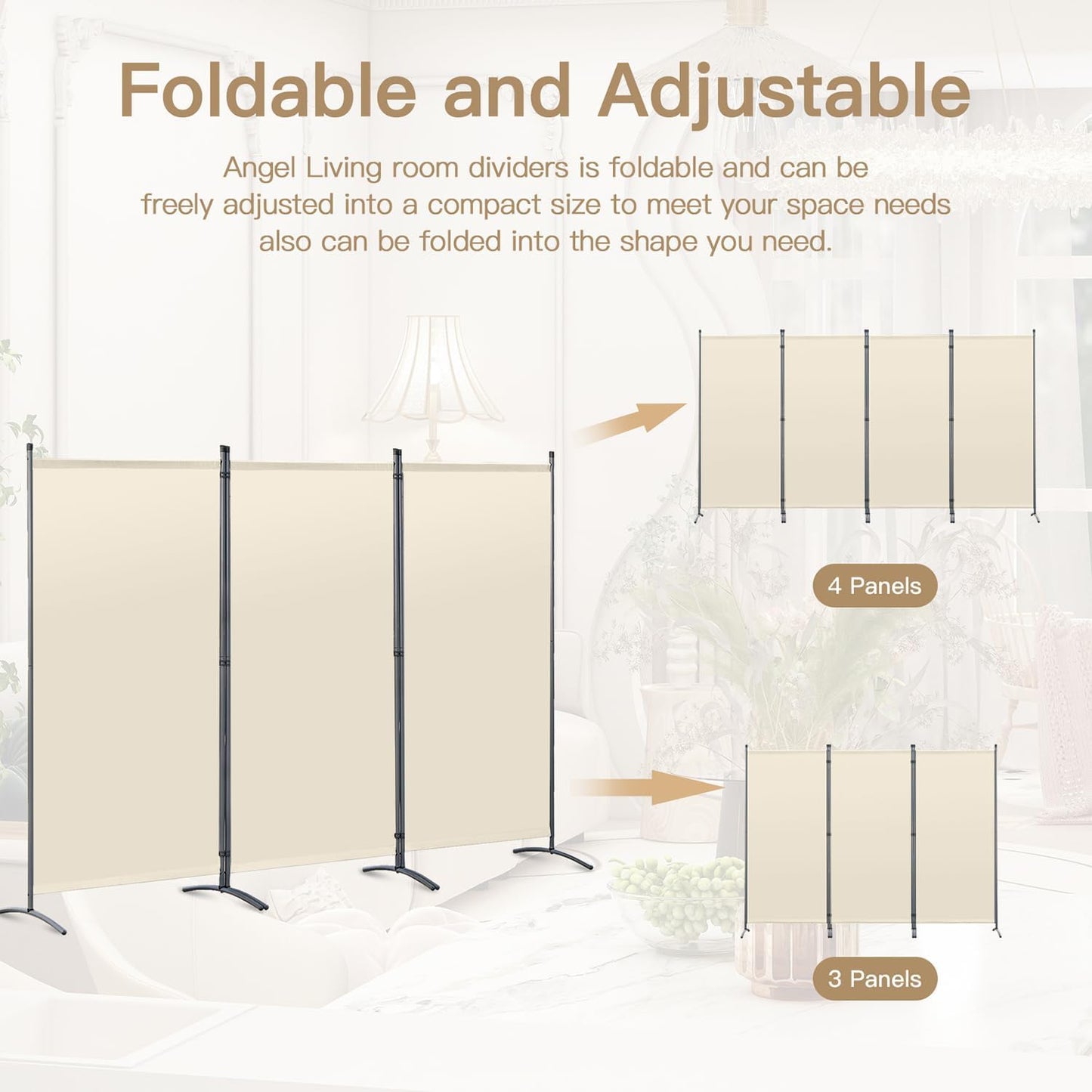 Angel Living Faltwand - 3 Elemente - 243 x 170 cm - Beige