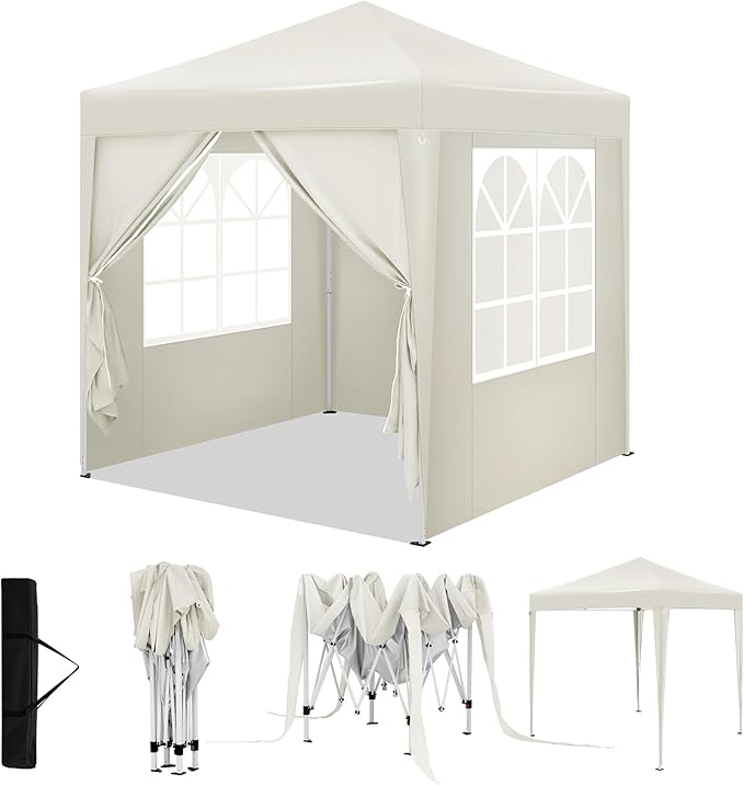 WOLTU Gazebo Pop-Up Partyzelt - 2 x 2 m - beige - UV-Schutz 50+ wasserabweisend