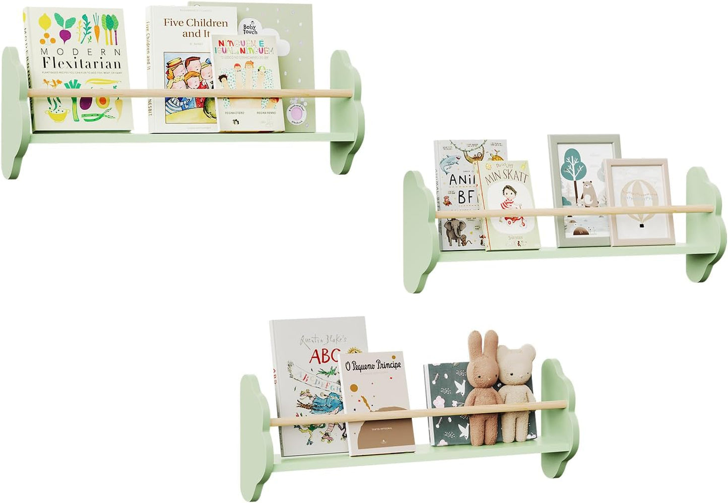 Woltu Wandregal für Kinder – 3 Stück – 45 x 24 cm – Grün