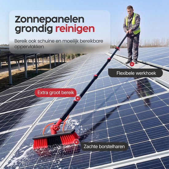 Infinity Goods Teleskop-Fensterreinigungsbürste 7,5 m – Fensterwischer – Fensterwischer – Seifenspender – Wasserdurchlauf – Schwarz/Rot