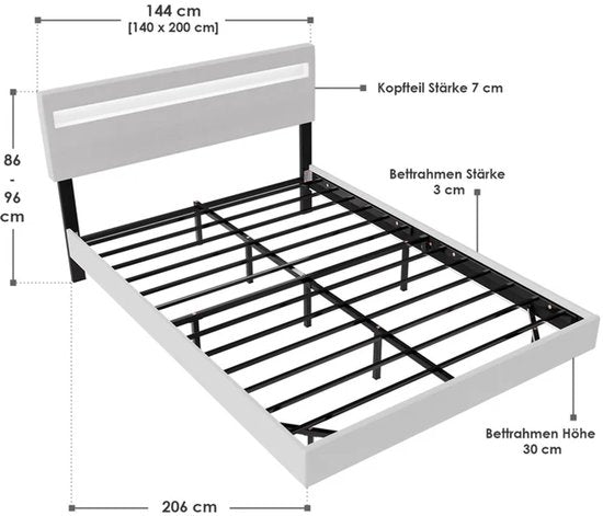 Hängebett Lissabon - 140x200cm - Kunstleder - Inkl. LED - Weiß