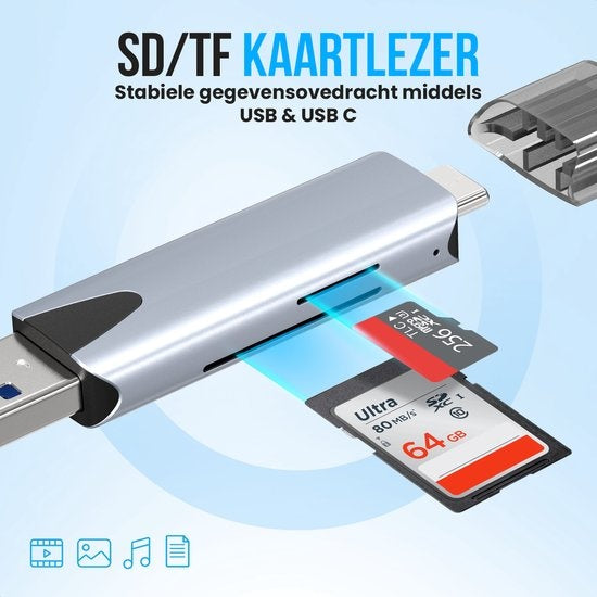 Strex Kartenleser - Kartenleser - USB 3.0/USB C - 2-in-1 - SD-Karte/TF-Karte - Speicherkartenleser